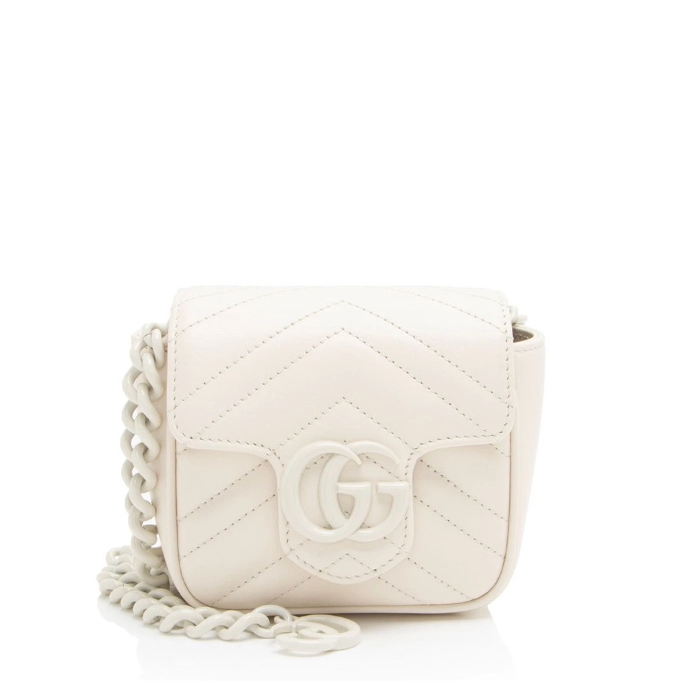 Gucci Matelasse Leather GG Marmont Monochrome Square Chain Belt Bag *Brand New!